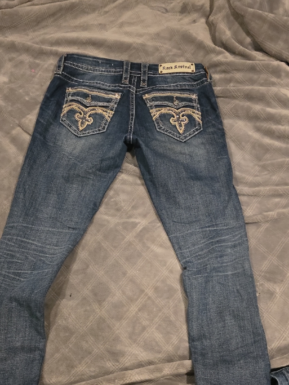 Rock Revival Women's Dark Blue Embroidered Pocket Skinny Jeans